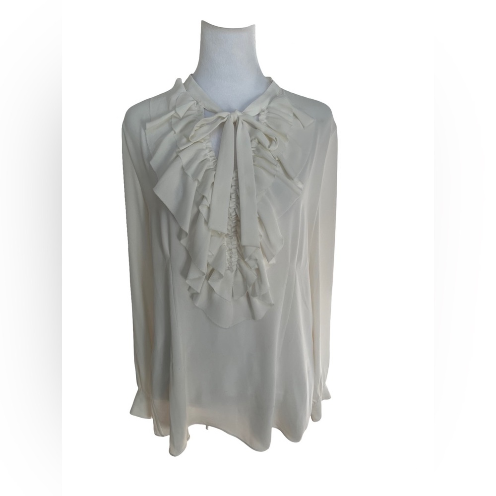 White House Black Market EUC LS ruffle blouse size 8